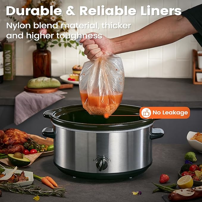 Slow Cooker Liners, Hotensil 13"x 21" 30 Count Cooking Bags Large Size Disposable Pot Liners, Fit 3QT to 8.5QT for Slow Cooker Cooking Trays, Multi-Purpose Durable Liners Plastic Bags, BPA Free