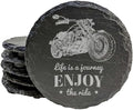 The Open Road Awaits: Motorcycle Coasters with Inspirational Quote - Round Slate - Set of 6
