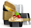 EUSOAR Square Dessert Cups with lids, 10oz 50pcs Disposable Muffin Liners Cupcake Cups Desserts Flan, 300ml Baking Cups, Aluminum Foil Desserts Flan, Custard Cake Catering Gathering Favor-Black Gold