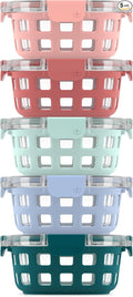 Ello Duraglass 3.4 Cup Round Meal Prep Sets 10Pc, 5 Pack Set- Glass Food Storage Container with Silicone Sleeve and Airtight BPA-Free Plastic Lids, Dishwasher, Microwave, and Freezer Safe, Melon