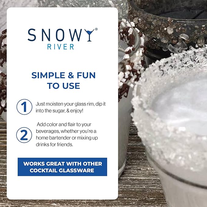 Snowy River Pearl, Cocktail & Margarita Sugar Rimmer - Vibrant Color Glass Rimming Sugar with Medium Crystal Texture - 8oz