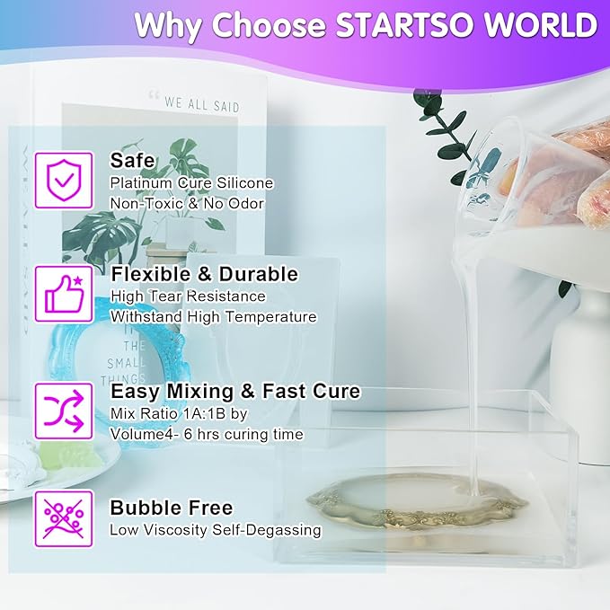 STARTSO WORLD Silicone Mold Making Kit 20A, 10LB Jade Green Platinum Liquid Silicone Rubber for Mold Making, Fast Cure & Food Safe Silicone Mold Maker, Ideal for Casting Resin Molds/Silicone Molds