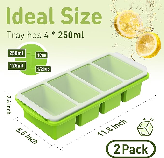 Silicone Freezer Tray with Lid Soup Freezer Container Molds with Steel Reinforced Rim Big Ice Cube Molds Pebble Ice Tray Soup Cubes Baking Dish Freezer Safe Food Storage Containers Kitchen Gadgets