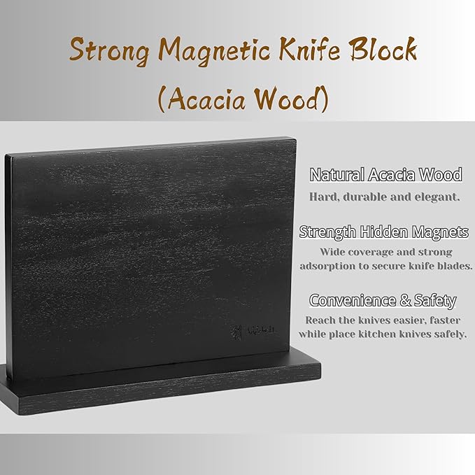 Wakoli Damascus Knife Block Set – 5-Piece Professional Chef Knife Collection with Magnetic Block | Genuine 67-Layer Damascus Steel Blades with VG10 Core | Ergonomic G10 Handles (Noir Blanc)