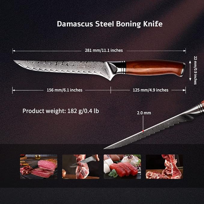 YARENH Boning Fillet Knife 6 Inch, Professional Kitchen Chef Knife, 73 Layers Damascus High Carbon Steel, Full Tang Sandalwood Handle, FYW Series
