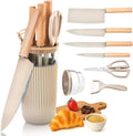 Knife Set, 7-Piece Kitchen Knife Set with Sharp Chef and Meat Knives, Anti-Rust Utility Knives Set for Kitchen, Kitchen Knife Block Set – Khaki