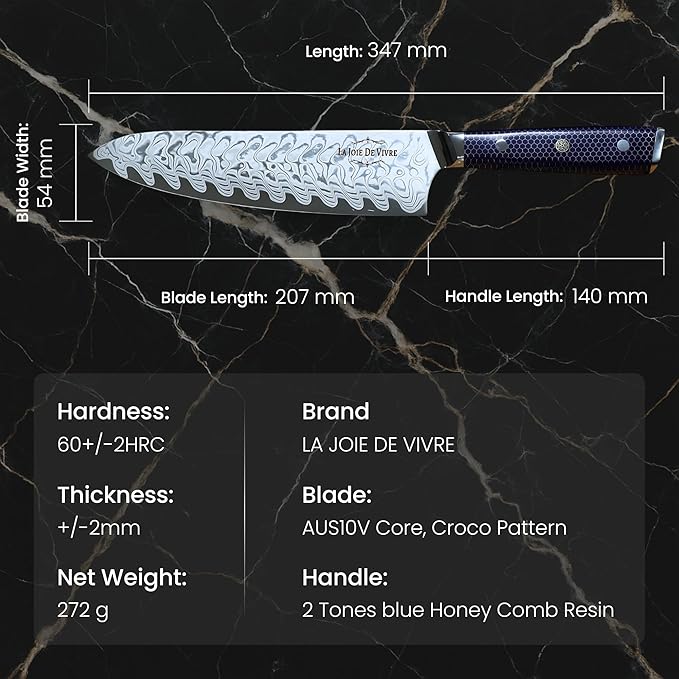 AUS-10 Damascus Chef Knife – 8 Inch Japanese Kitchen Knife, 67-Layer Steel, Ultra-Sharp Blade, Ergonomic Blue Resin Handle, Gift Box Included