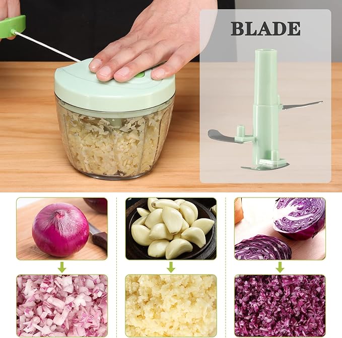 Cambom Manual Food Chopper Vegetable Cutter, Hand String Vegetable Chopper Onions Cutter for Vegetable Fruits Nuts BPA Free Food Safe Material, 650ml Green