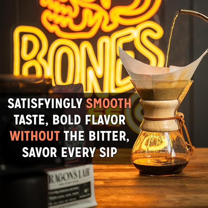 Bones Coffee Company Strawberry Cheesecake Flavored Coffee, Medium Roast Low Acid Arabica Beans Compatible with Auto drip and French Press Coffee Maker, 12 Oz Whole Bean