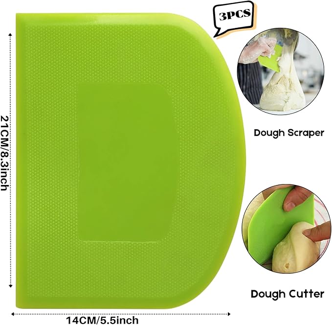 SURDOCA Dough Scraper Bench Scraper - 3P 8.3x5.5" Plastic Flexible Bowl Scraper, Sharp Edge & Angles Cake Scraper. Non-Slip Bakeware Decorating Tools Sculpting & Modeling Tools - Pink+Blue+Pink