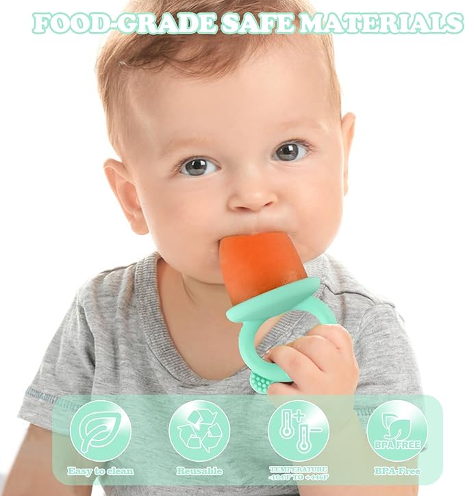 HUAKENER Mini Popsicle Molds, Silicone Popsicle Mold for Toddlers, 6-Cavity Ice Pop Molds with Handle for Making Healthy Baby Food, Breastmilk Popsicle (Green)