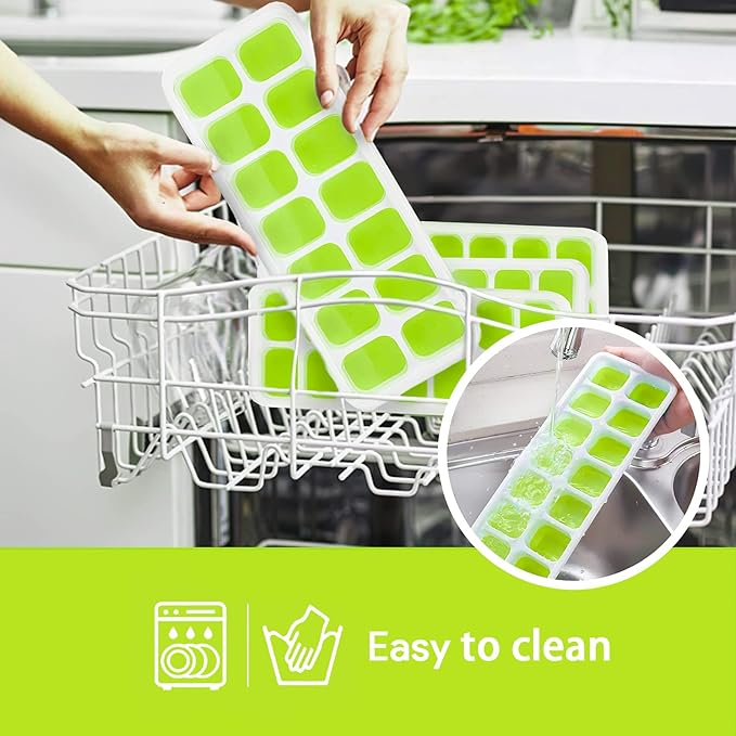 Ice Cube Trays 4 Pack, Airabc Silicone Ice Cube Trays with Removable Lid, Easy-Release Flexible 14-cube Ice Trays, LFGB Certified and BPA Free, Stackable Ice Trays with Covers for Cocktail, Freezer