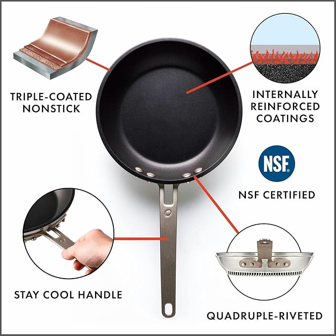 FlamePro™ Rapid Heating 12-Inch Professional Nonstick Aluminum Fry Pan/Skillet by Turbo Pot®, Time-and-Energy Saving Cookware for Gas Stove