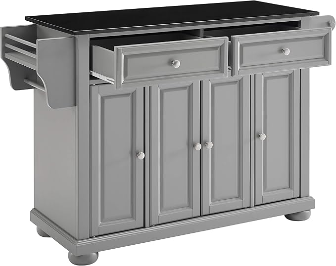 Crosley Furniture Alexandria Granite Top Rolling Kitchen Island Storage Cart, Microwave Stand, Spice Rack, Gray
