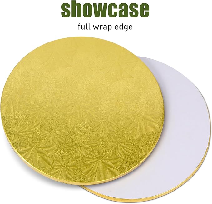 10-Pack Round Gold Cake Drum Board 10 Inch Sturdy 1/2 Inch Thick Full Wrap Edge Cake Base for Heavy Tiered Cakes(10" Gold)