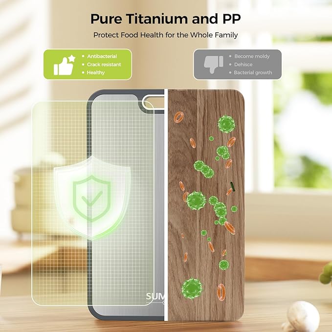 Titanium Cutting Board for Kitchen, Cutting Board Double Sided Food Grade, Pure Titanium/PP, Easy to Clean[18”*12.5”+15.5”*10.5”+12”*8.5”]