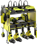 CCCEI Modular Power Tool Organizer Wall Mount with Charging Station. Garage Drill Storage Shelf with Hooks, Heavy Duty Rack, Tool Battery Holder Built in 8 Outlet. Gift for Men. Green, 1 Pack.