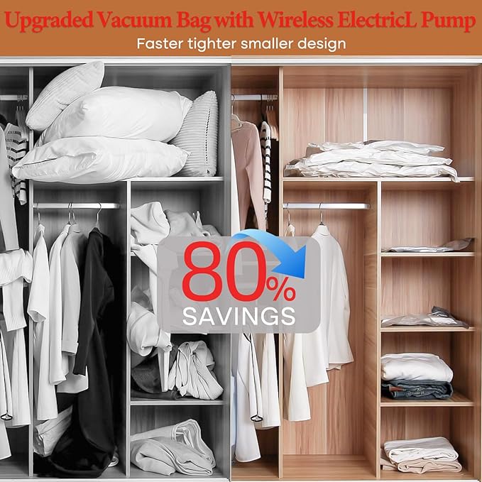Vacuum Seal Bags for Clothing, 20 Pack Vacuum Storage Bags with Rechargeable Cordless Air Pump(5J+5L+5M+5S), Space Saver Bags for Clothes Blanket Duvets Pillows Comforters Travel