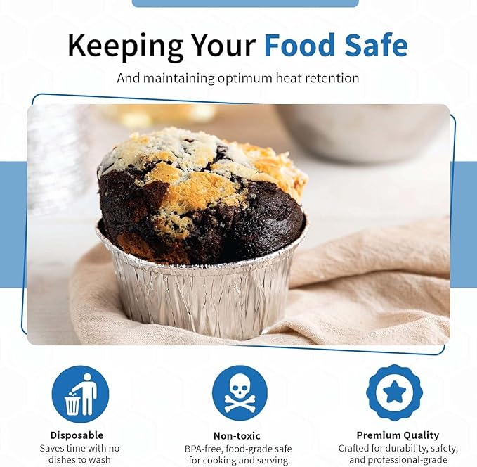 Angel's Peel Lounge Disposable Ramekins - Durable cup cake pans for baking - Aluminum Foil Ramekin for Tart, Appetizer-Utility, Muffin, Souffle, or Creme Brulee – 4 oz – pack of 50