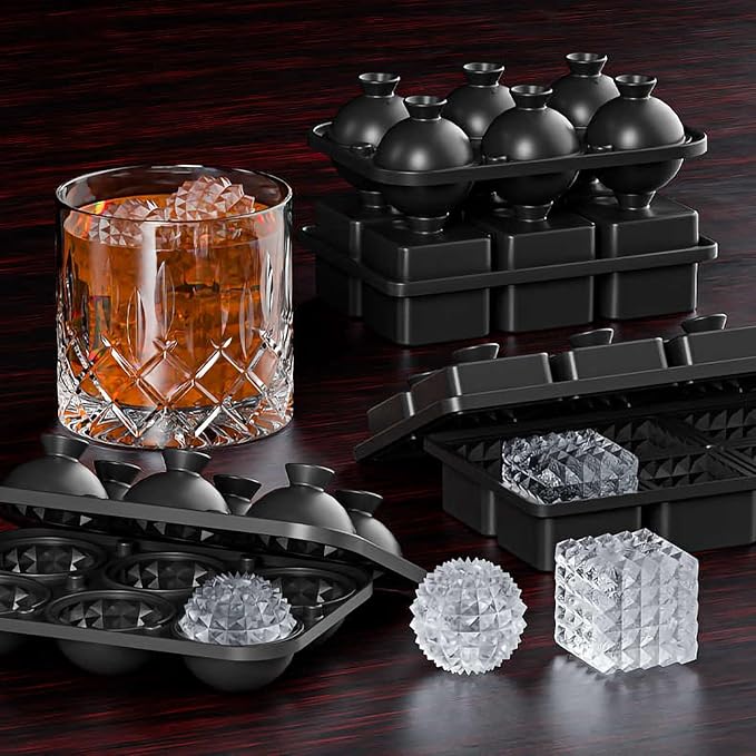 Bangp Large Ice Cube Tray for Whiskey,Perfect Etched Ice Cubes, Big Ice Cube Mold for Cocktails,Whiskey (Etched Sphere)