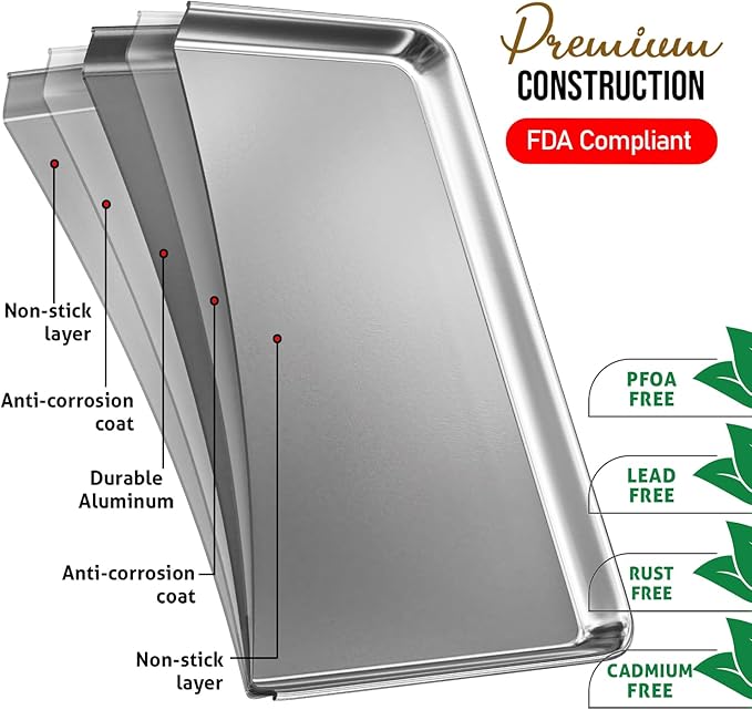 JoyTable Aluminum Baking Sheet Set, 3 Pack Sheet Pan, Commercial Quality Cookie Sheets for Baking or Roasting Non-Stick, Warp Resistant Aluminum Baking Pan