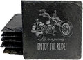 Coast in Style: Rustic Slate Coasters with Motorcycle Design - Square Slate - Set of 8
