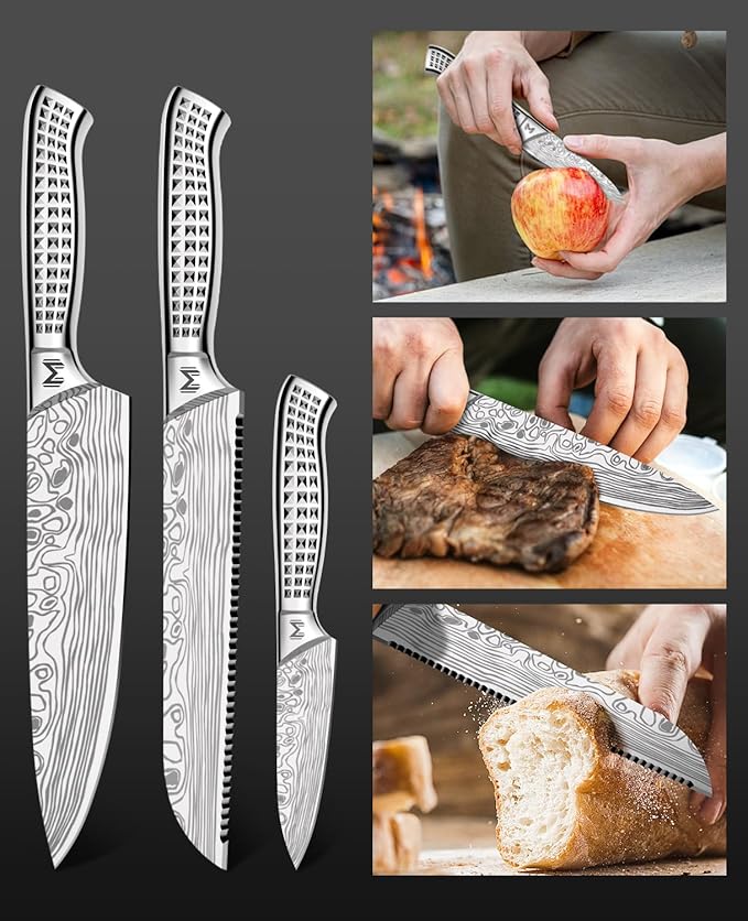 4PCS Kitchen Knife Set,High-Carbon Stainless Steel Chef Knife Set, Portable Knife Roll Bag, Portable Knives for Outdoor Camping and Travel