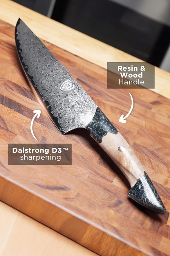Dalstrong Chef Knife Professional- 9.5”-Scorpion Series - Venom Edition - Japanese Steel Chef Knife - Spiral Sandstorm Blade Pattern - Black Honeycomb Resin Handle - w/Chef KnifeSheath