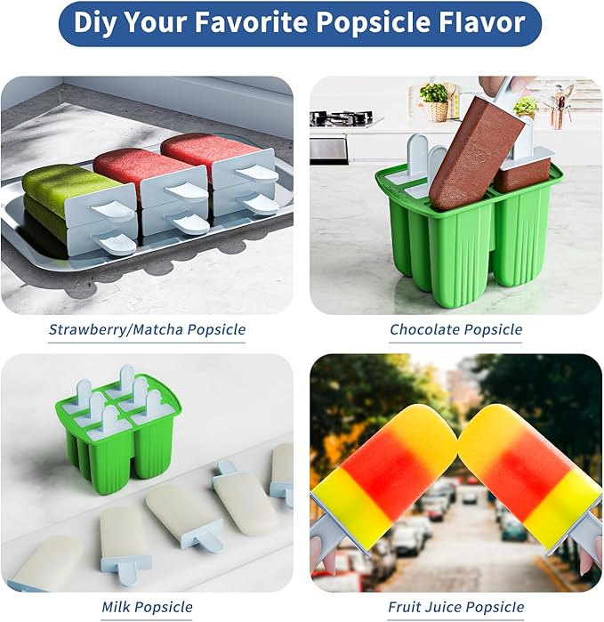 6 Pieces Silicone Popsicle Molds,Easy-Release BPA-Free,Ice Pop Mold Ice Cream Molds For Kids,With 6 PCS Plastic Stick+Cleaning Brush(Dark Green)