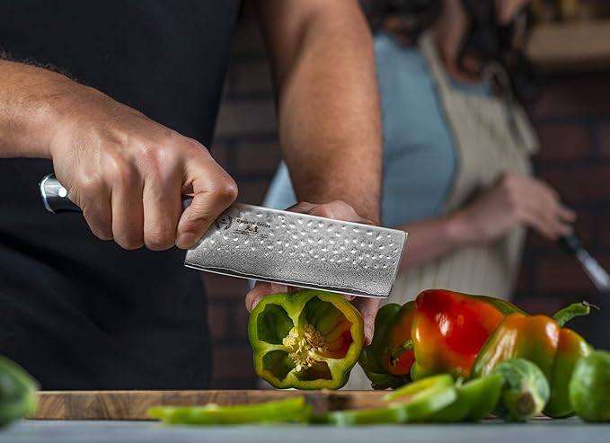 Regalia Nakiri (Usuba) Vegetable Chef Knife: Best 6-Inch Japanese AUS10 67-layer high Carbon Stainless Damascus Steel Asian Vegetable Cleaver Shaped Blade W/Hammered Finish, G-10 Handle
