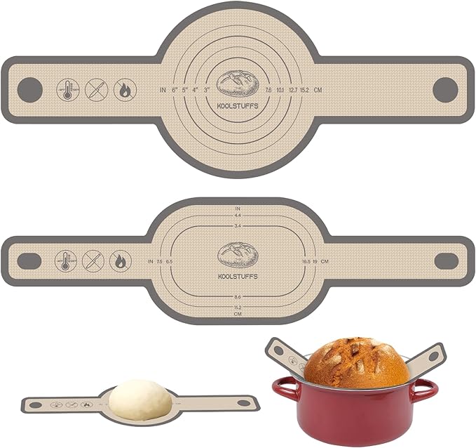 Silicone Bread Sling Oval and Round, 2 PCS Nonstick＆Reusable Bread Baking Mats, Easy-To-Clean Dutch Oven Liners, Sourdough Bread Baking Supplies
