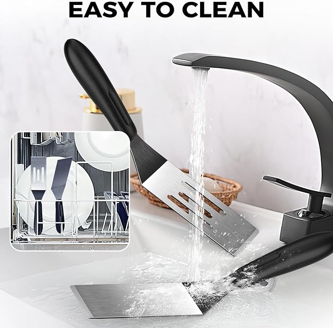 Metal Spatulas for kitchen Use, 2 PCS Professional Serving Spatula with Heat Resistant Handle, Stainless Steel Spatula Ideal for Pancakes, Eggs, Griddle Scraper, BBQ or Desserts