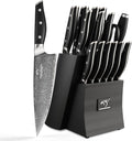 Damascus Knife Set with Block for Kitchen, VG10 Core Damascus Steel Chef Knife Set with Triple-Rivet Handle, Knife Sharpener, 16PCS with Ash Wood Knife Block