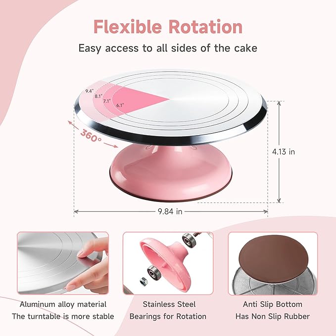 Cake Decorating Kit, 138pcs Cake Decorating Supply with Aluminium Cake Turntable, 64 Numbered Icing Piping Tips, 2 Spatulas, 3 Icing Comb Scraper and Leveller, 32 Piping Bags,cake decorating tool