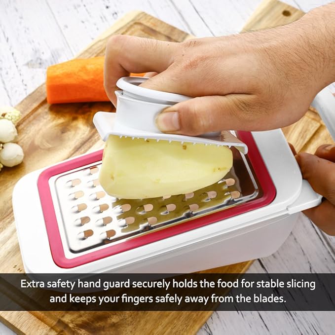 4 PCS Mandoline Vegetable Slicer, FineGood Food Chopper Corer Grater Vegetable Cutter for Restaurant with 5 Citrus Orange Peelers