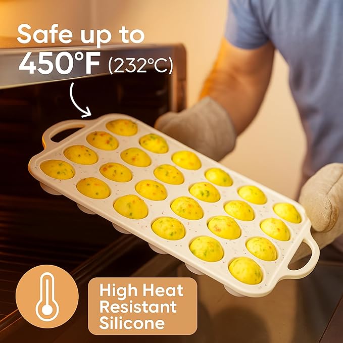 2-Pack Mini Muffin Pan 24 cups - Silicone Muffin Pans with Metal-Reinforced Handles – Nonstick, BPA-Free, Food-Grade Bakeware for Mini Cupcakes & Snacks – Dishwasher Safe, Cream