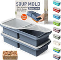 Silicone Freezer Tray with Lid Soup Freezer Container Molds with Steel Reinforced Rim Ice Cube Freezer Molds for Soup, Sauce, Leftovers, Homemade Meal Prep Containers Cooking Accessories