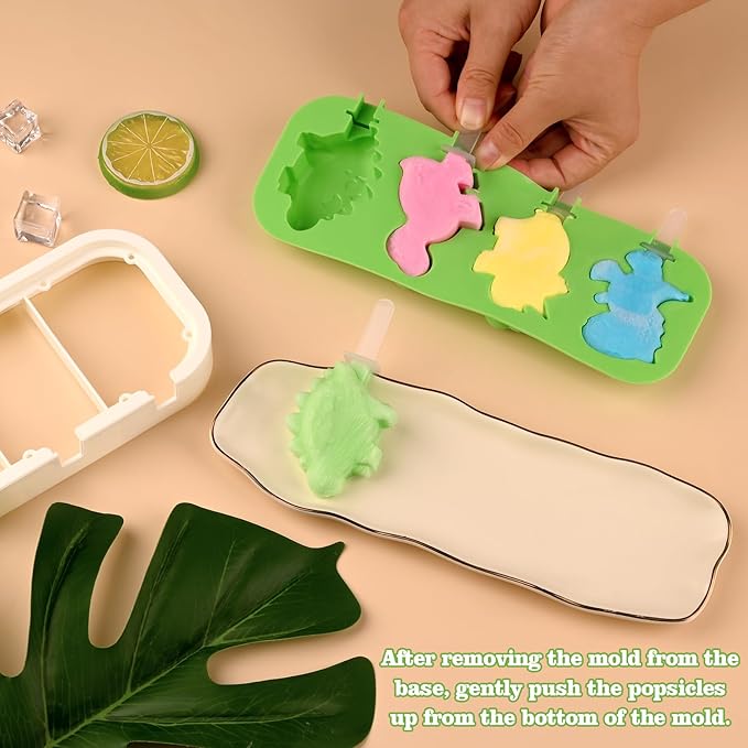 WMKGG Mini Cartoon Silicone Popsicle Molds for Kids, 2 PCS Popsicles Molds with Sticks and Lids, Stackable Small Ice Pop Mold,Rocket Dinosaur Car Ship Shape