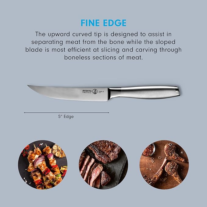 Messermeister Avanta Forged 5” Fine Edge Steak Knife Set - Pack of 2 - German X50 Stainless Steel - Rust Resistant & Easy to Maintain - 8 Steak Knives Total