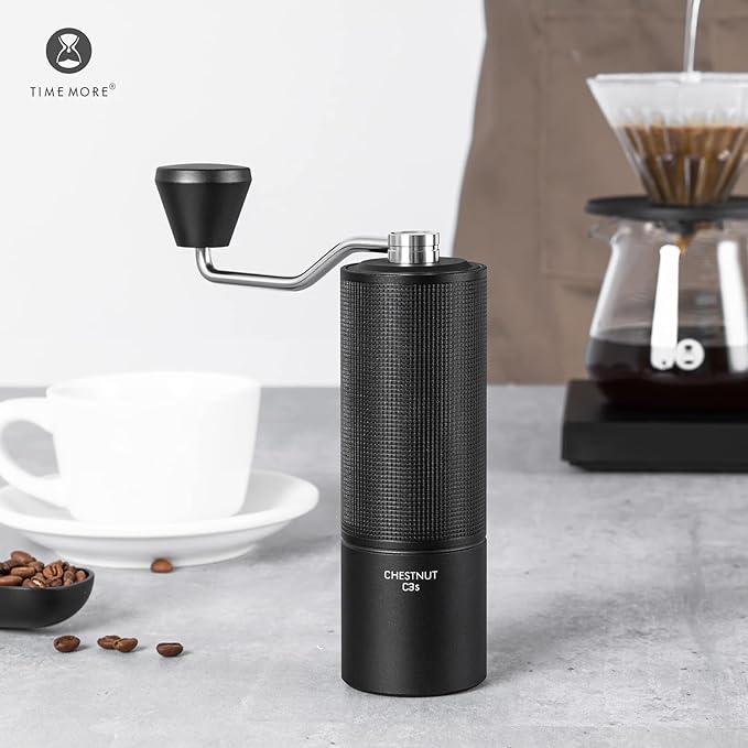 TIMEMORE Chestnut C3S Manual Coffee Grinderwith Stainless Steel S2C Conical Burr, All-Metal Body, Adjustable Setting for Espresso/Pour Over/French Press, Capacity 25g, portable Hand Grinder, Black