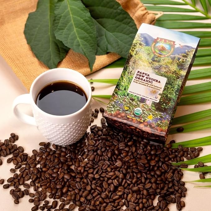 Low Acid Organic Coffee – Whole Bean, Mold-Free & Stomach Friendly by Java Planet, Papua New Guinea Single Origin Coffee, Dark Roast, Smooth Full Flavored, 2x1LB Bag