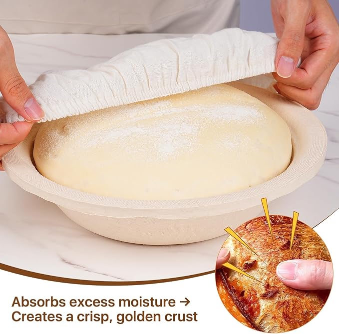 Non-Stick Oval Wood Pulp Banneton Bread Proofing Basket Set Of 2, Sourdough Banneton Basket Kit, Bread Making Tool Sourdough Starter Kit with Proofing Bowl, Cover, Dough Whisk, Lame, Scraper