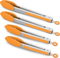 4 Pack Orange Kitchen Tongs, Premium Silicone BPA Free Non-Stick Stainless Steel BBQ Cooking Grilling Locking Food Tongs, 9-Inch & 12-Inch