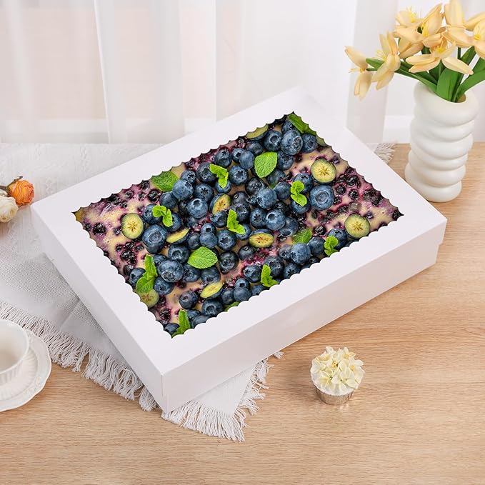 12pcs 19x14x4 inch Cake Boxes with Window，White Rectangle Sheet Large Bakery Boxes for Pastry Dessert Cake, Cupcakes Donuts Cookies Pie Treat Packaging