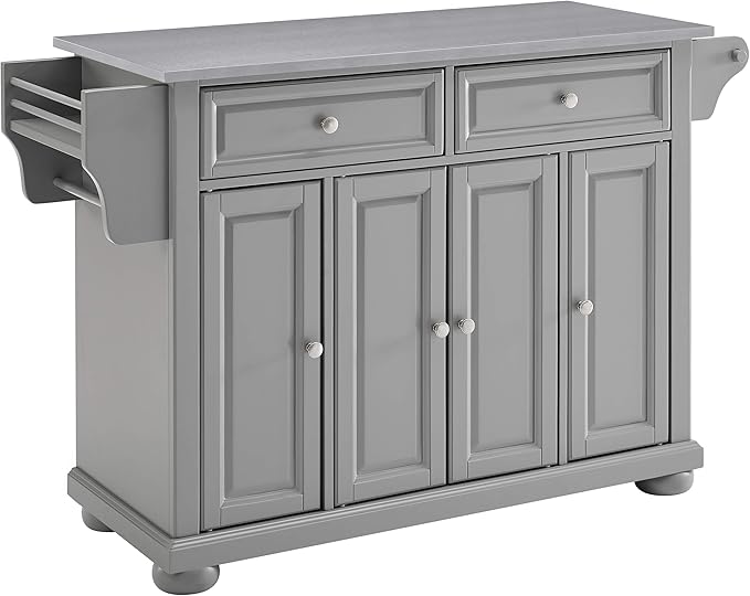 Crosley Furniture Alexandria Stainless Steel Top Rolling Kitchen Island Storage Cart, Microwave Stand, Gray