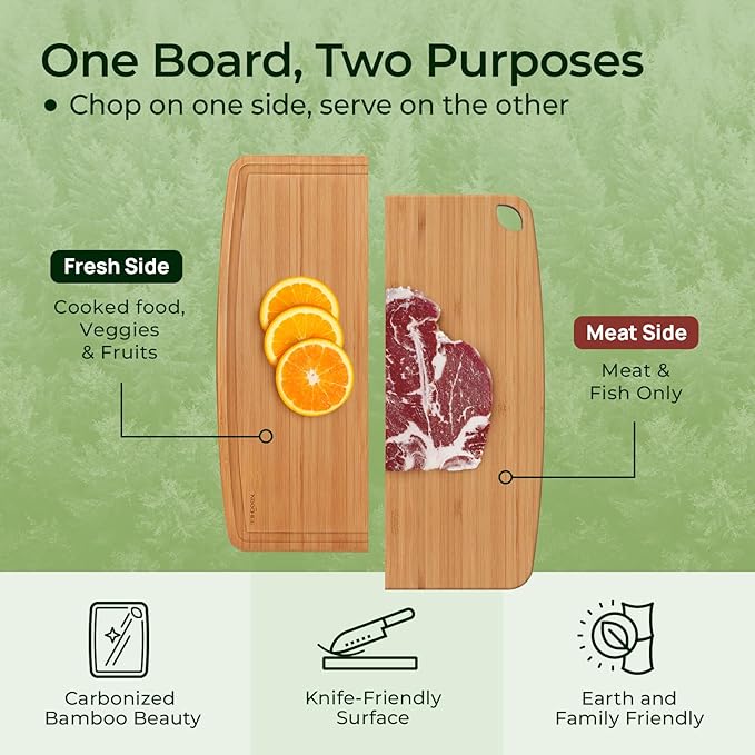 Dishwasher Safe Bamboo Cutting Boards Durable Lightweight Wood Cutting Board for Busy Kitchen, Easy Storage & Clean Wooden Chopping Boards with Juice Groove Set of 2 (M+S)