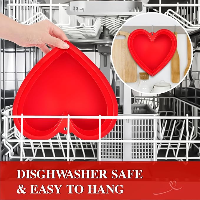 10 Inch Heart Shaped Cake Pans, 2 Pack Nonstick Silicone Heart Baking Molds for Cakes, Cheesecakes and Brownies (Red)