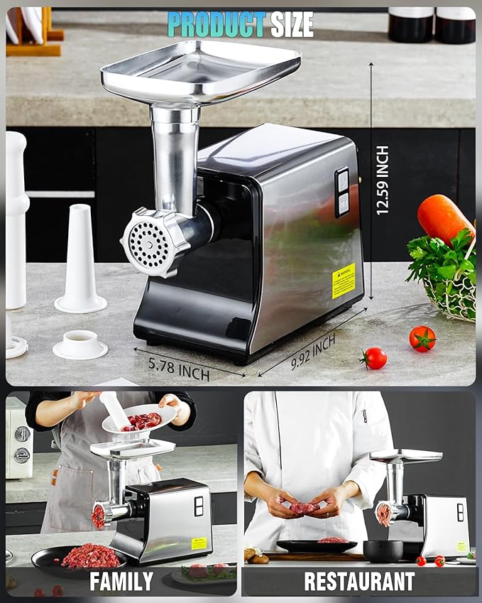 5.0 Upgrade Electric Meat Grinder- [3500W Super Motor] [SGS Certified SUS304 Blade & Plate] 3-Second Fast Meat Grinding, Perfect For Meat Grinders For Home Use (BLACK)