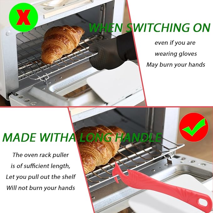 Oven Rack Push Pull Tool 2-Pack (11 Inch) - Longer Handle Suitable for Toaster Oven, air Fryer, Toaster