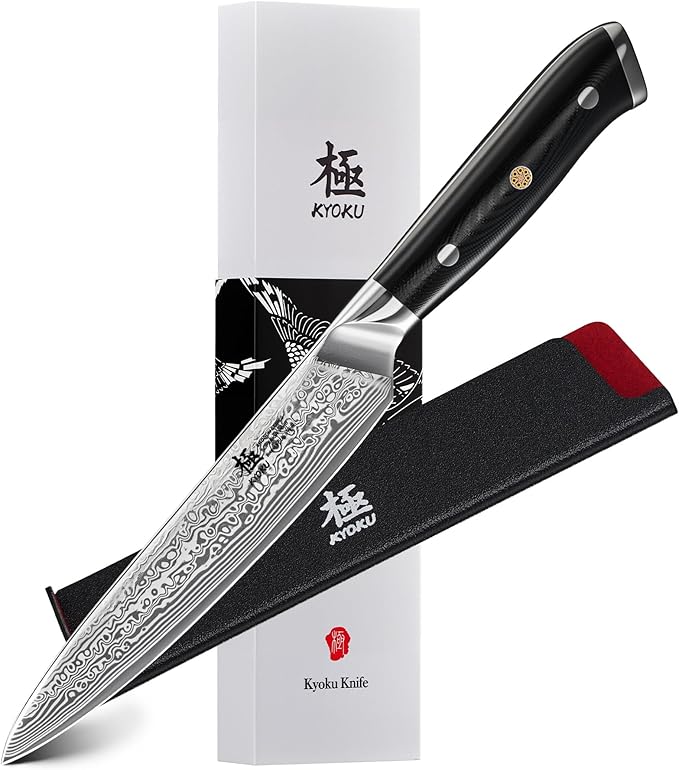 KYOKU Chef Utility Knife - 6" - Shogun Series - Japanese VG10 Steel Core Forged Damascus Blade - with Sheath & Case